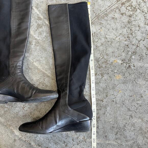 Stuart Weitzman Black Leather "Plack" 50/50 Wedge Knee High Boots Size 6 M - Picture 13 of 14